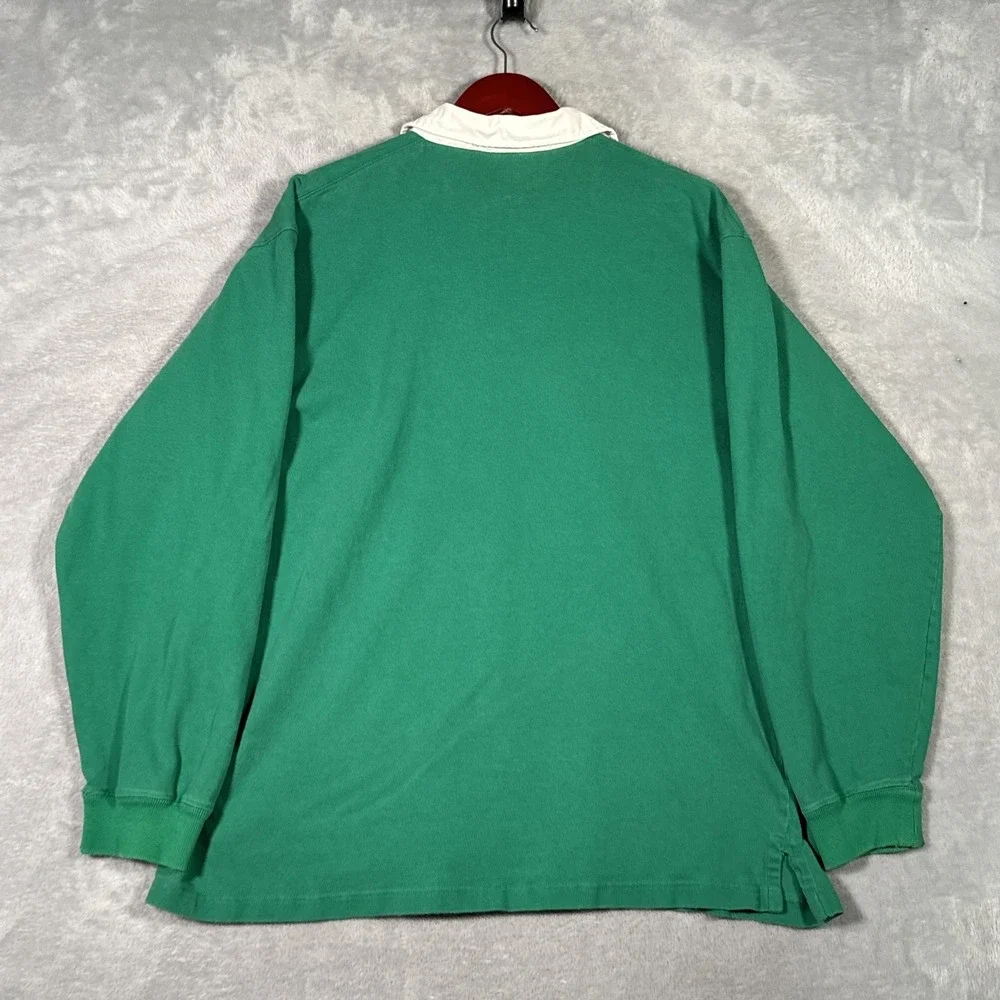 Polo Ralph Lauren Rugby Polo Shirt Mens Large Green Long Sleeve Distressed